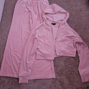 Pink Velour Hoodie and Pants Set